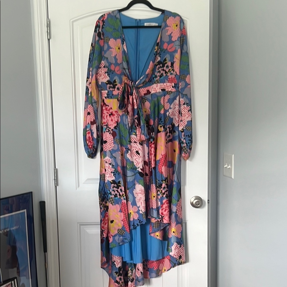 Esther & Co 18/3XL Blue and Pink Long Sleeve High Low Sundress